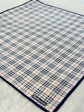 Vintage Burberrys Classic Navy Check Cotton Head Scarf Bandana Made in Japan